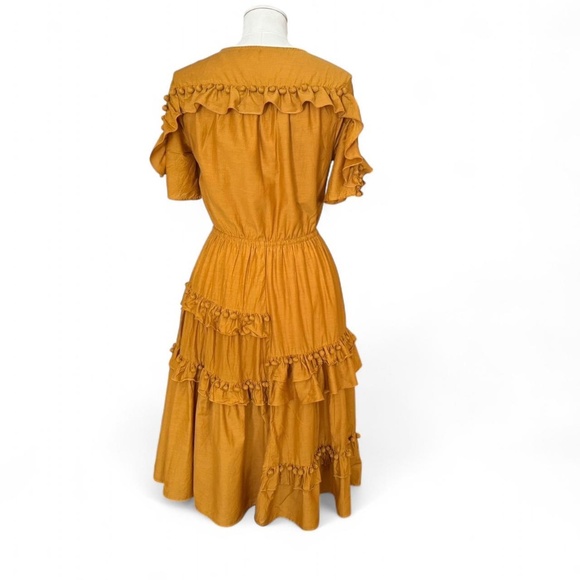 Sea NY mustard, yellow staircase, pom-pom midi dress (size S) 225 - Picture 4 of 12